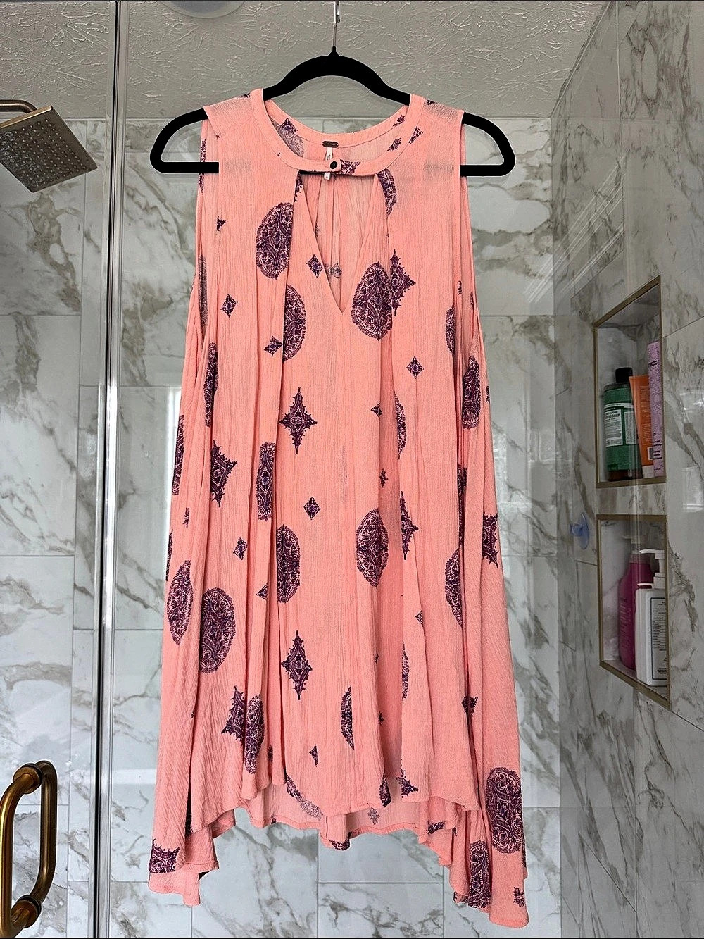 Free People Tree Swing Tunic Paisley Mini Dress Pink & Purple Medium